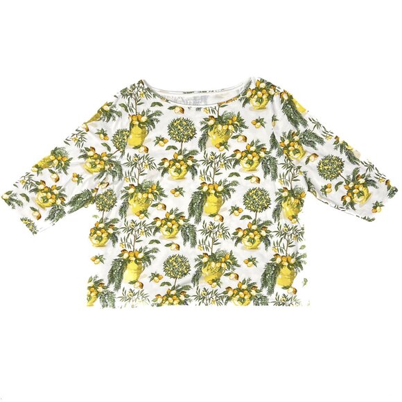 Talbots Cotton Bateau Neck Lemon Tree Lemoncello Botanical 3/4 Tee Sz 3XL - NWOT - Picture 2 of 6